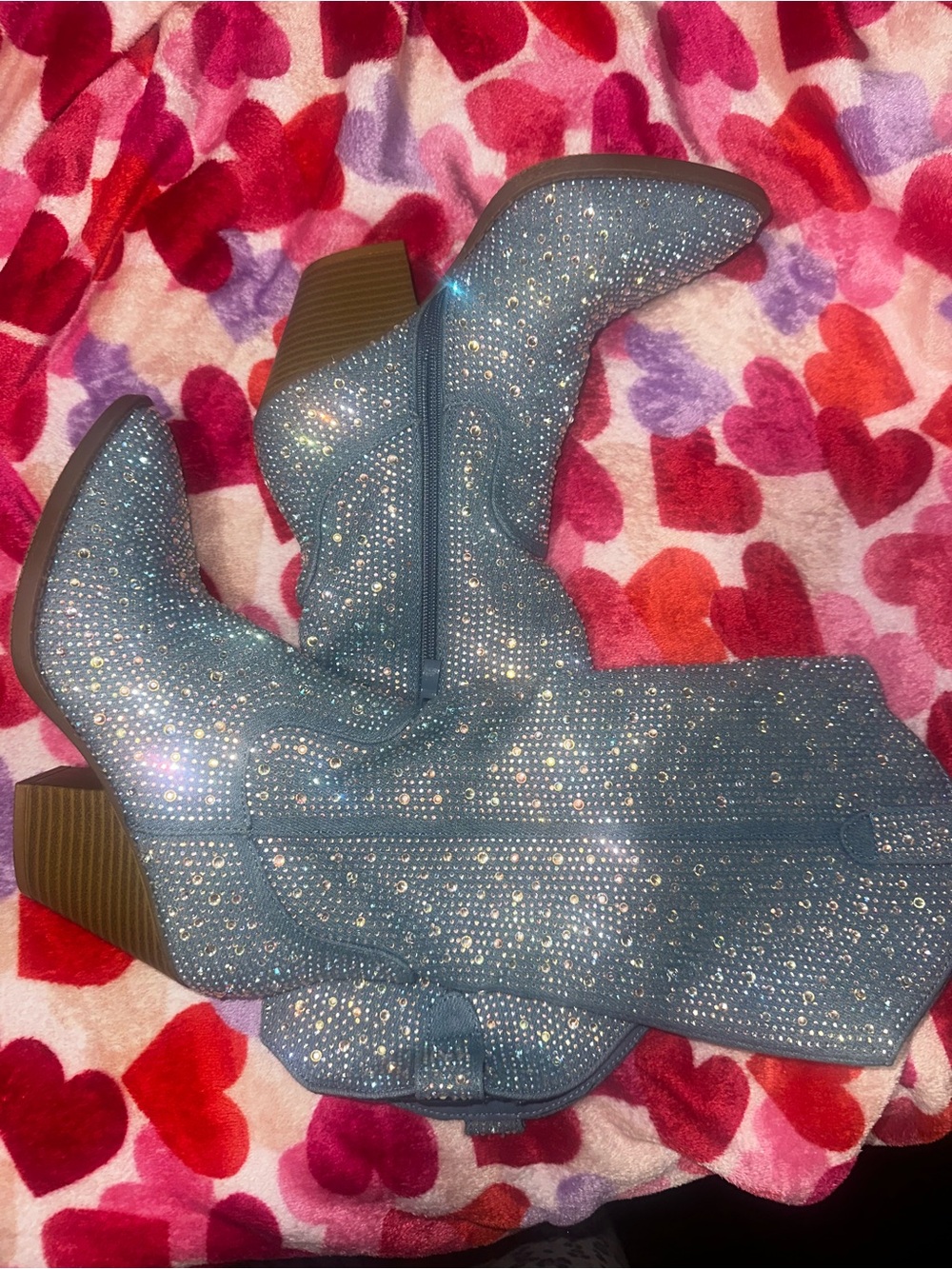 Source Unknown Sparkling Blue Rhinestone Heeled Boots